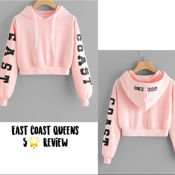 Tops - East Coast Queens Pink Crop Top Hoodie Long Sleeve